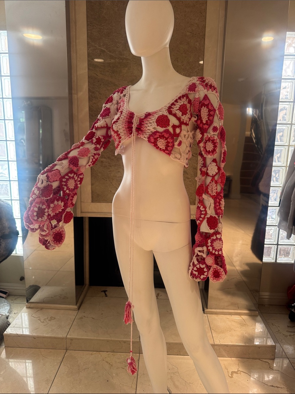 Andi Bagus Bell Sleeve Crochet Crop Top